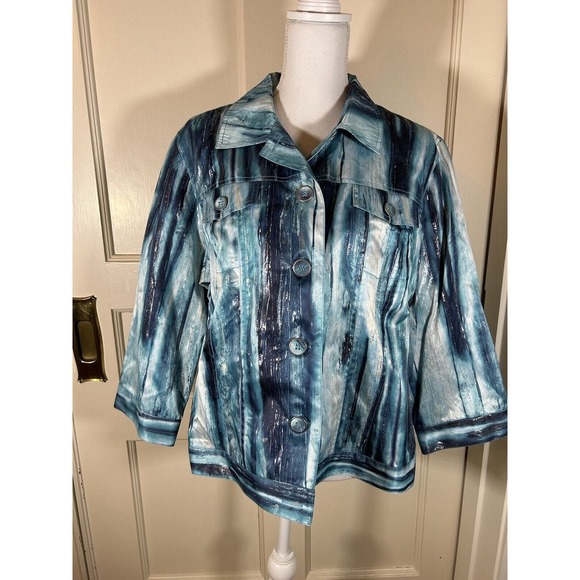 Chico's Jackets & Blazers - Chicos Women’s Metallic Blue White Splash Design Blazer Jacket Size XL